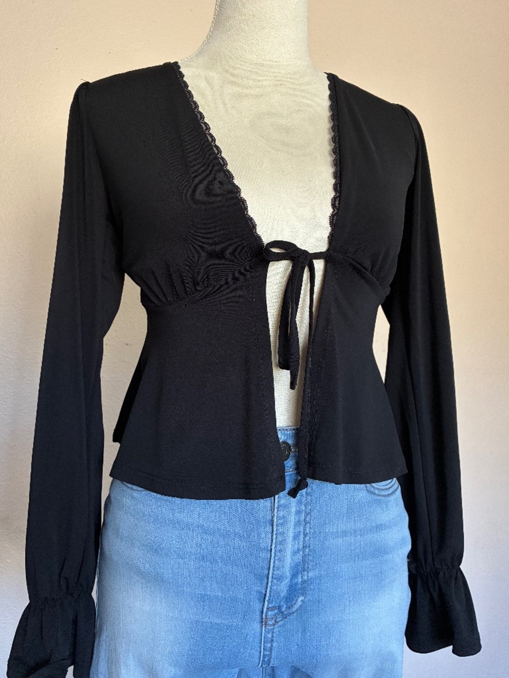 Long sleeve tie front top